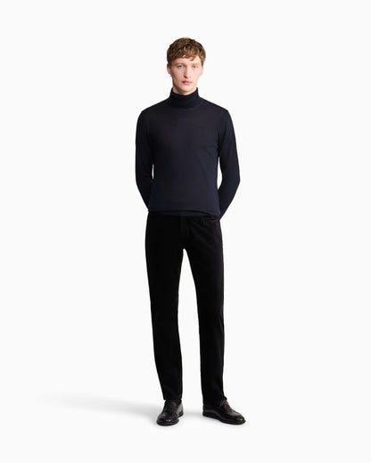 Regular-fit, five-pocket trousers in ribbed cotton and cashmere