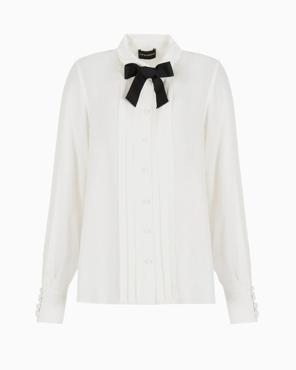 Crêpe shirt with pleats and bow