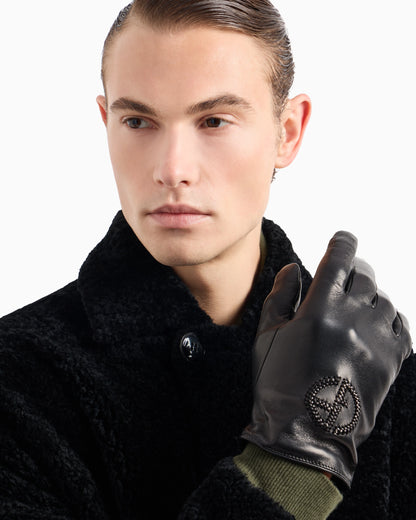 Nappa leather gloves with embroidered logo