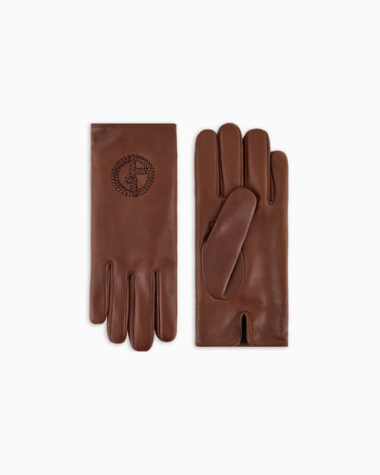 Nappa leather gloves with embroidered logo