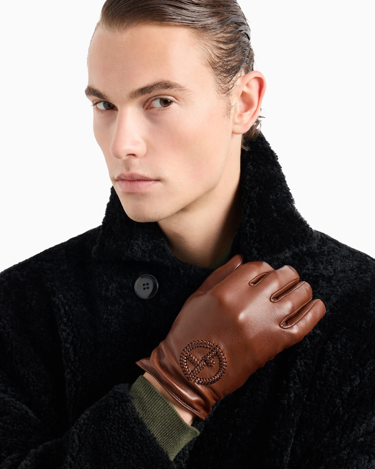 Nappa leather gloves with embroidered logo
