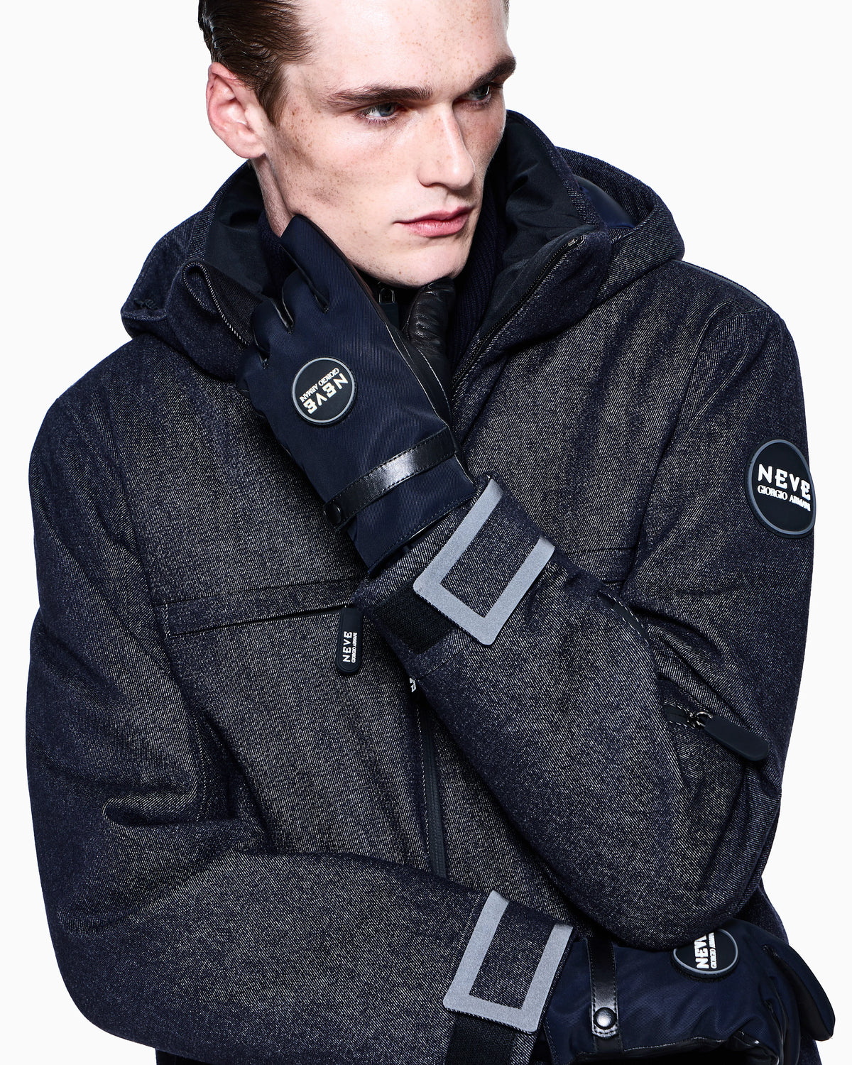Nappa technical nylon gloves lined in cashmere