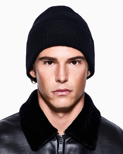 Ribbed cashmere beanie with cuff