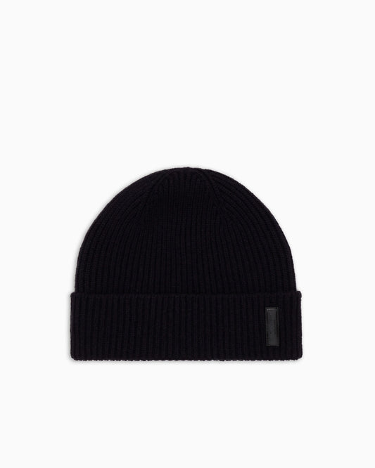 Ribbed cashmere beanie with cuff
