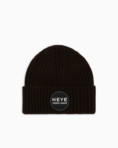 Cashmere beanie with ribbed knit and patch