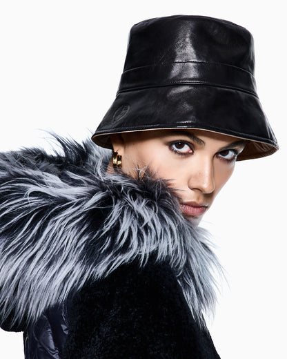 Reversible nappa-leather cloche hat