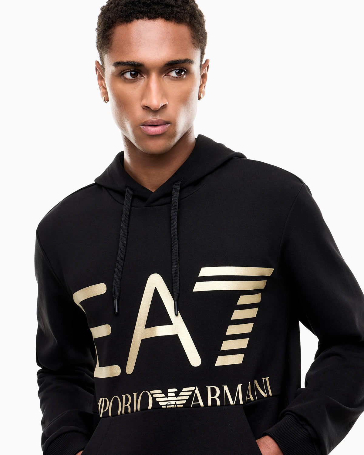 Regular fit hoodie Logo Series in cotton with ribbed details