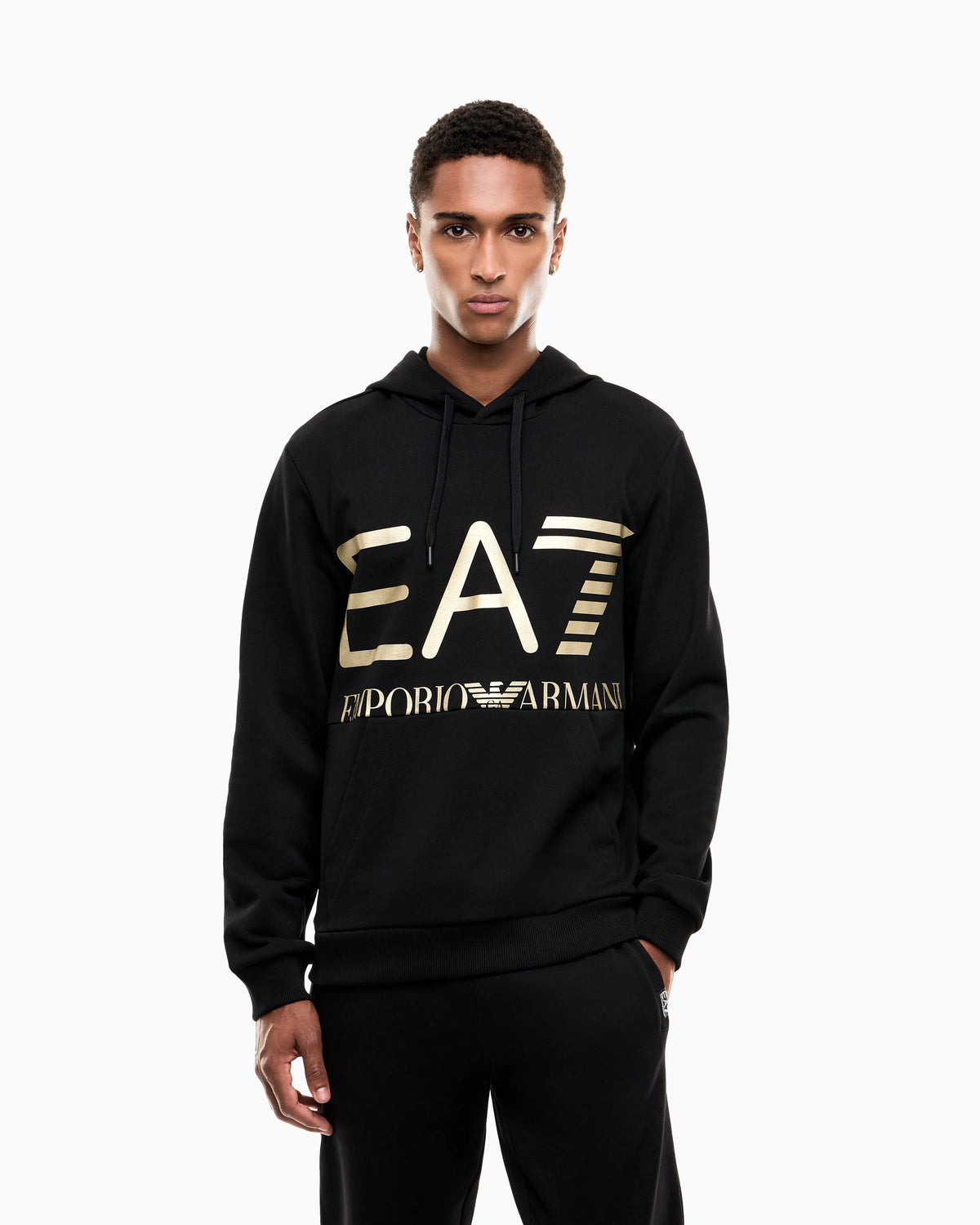 Regular fit hoodie Logo Series in cotton with ribbed details
