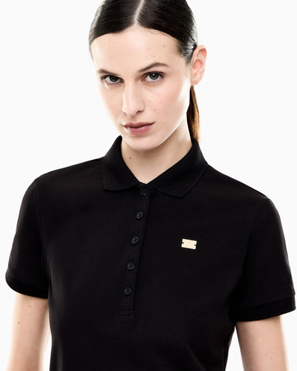 Jersey polo in stretch cotton with metal logo Core Lady