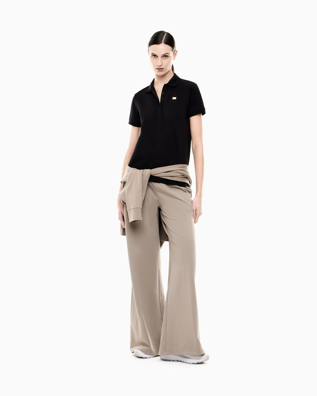 Jersey polo in stretch cotton with metal logo Core Lady