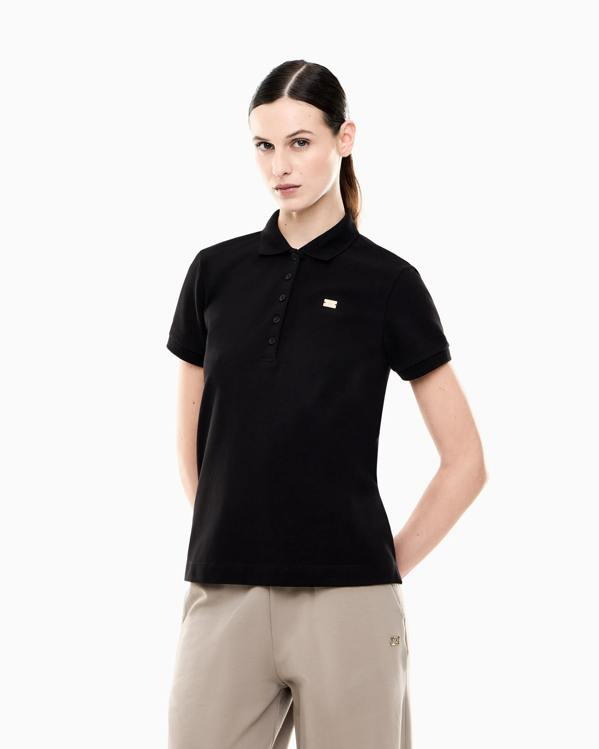 Jersey polo in stretch cotton with metal logo Core Lady