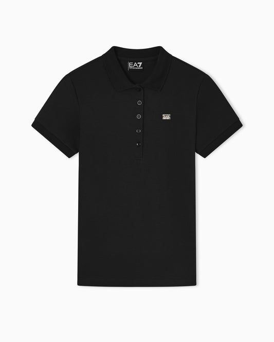 Jersey polo in stretch cotton with metal logo Core Lady