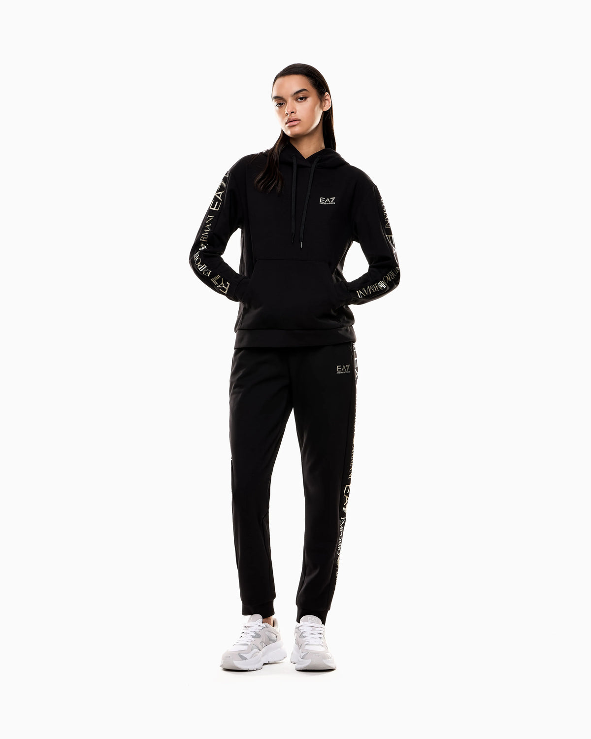 Cotton suit tracksuit with a hood and logo tape Tracksuit