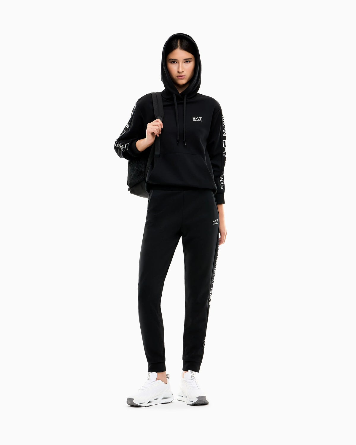 Cotton suit tracksuit with a hood and logo tape Tracksuit