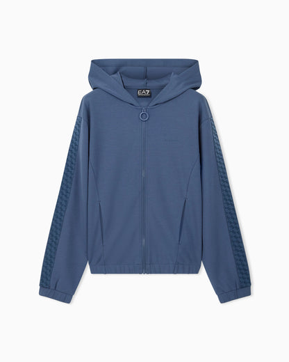 Full-zip hoodie Logo Series in stretch cotton and modal