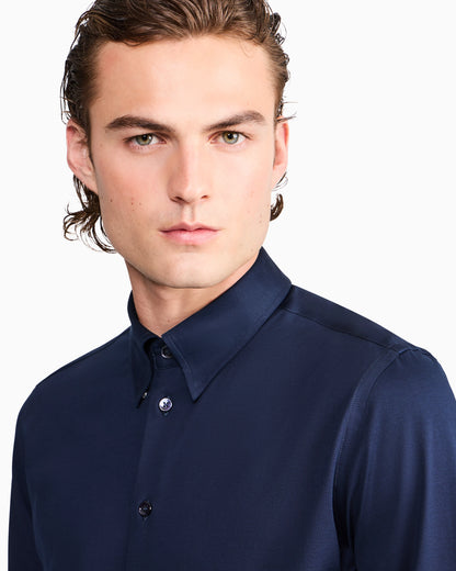 Cotton shirt in slim-fit jersey with classic collar Icon