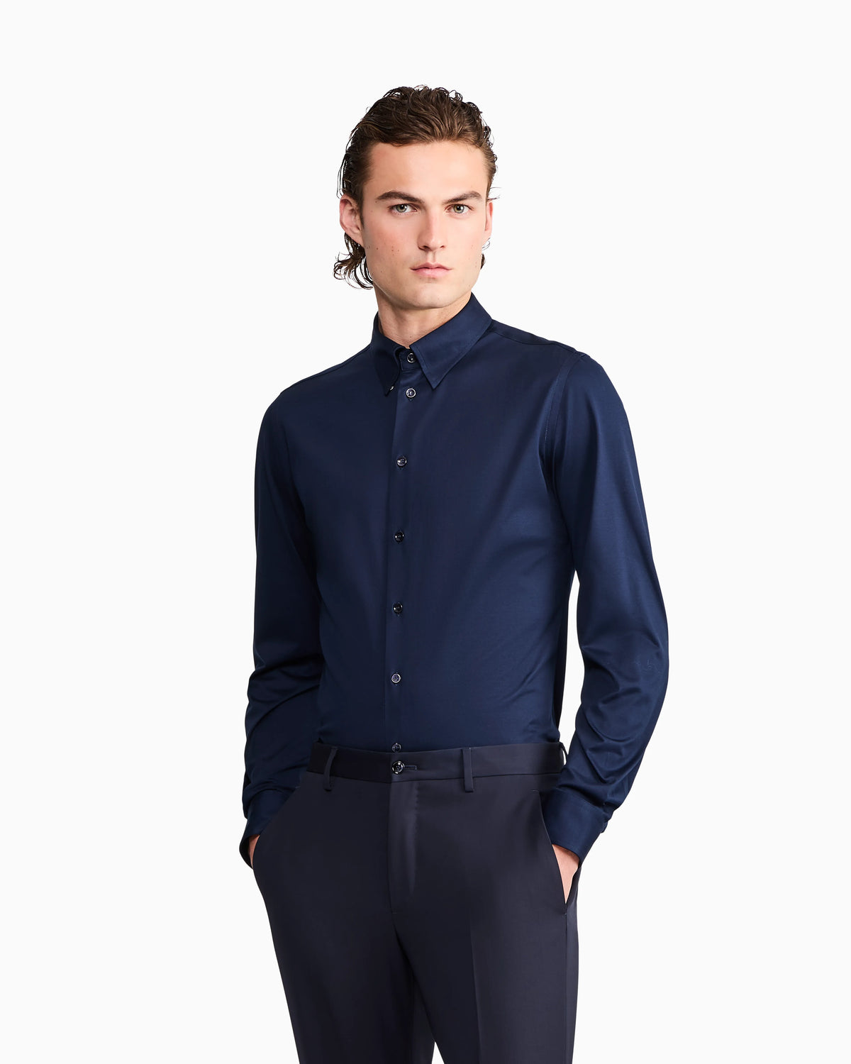 Cotton shirt in slim-fit jersey with classic collar Icon