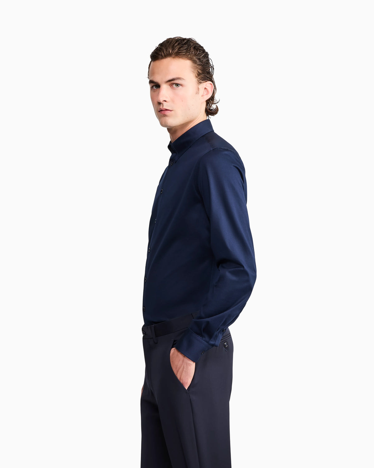 Cotton shirt in slim-fit jersey with classic collar Icon