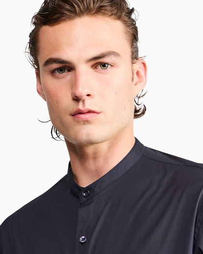 Stretch shirt in cotton with a mandarin collar Icon