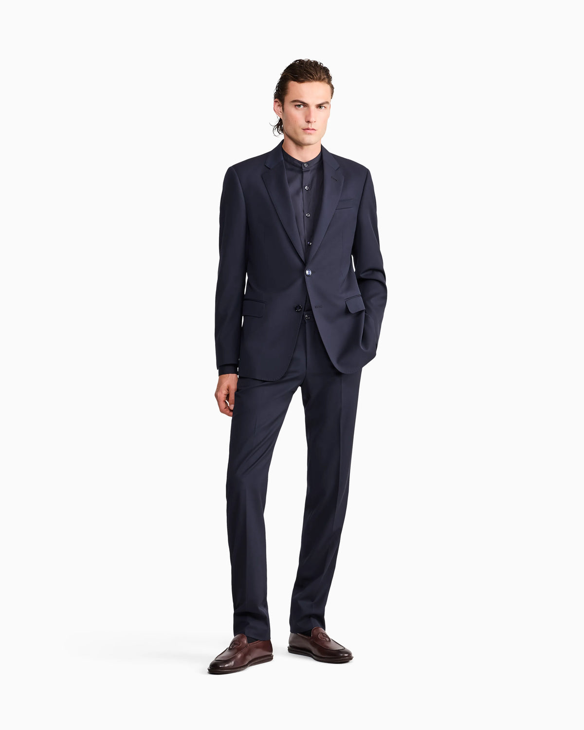 Stretch shirt in cotton with a mandarin collar Icon