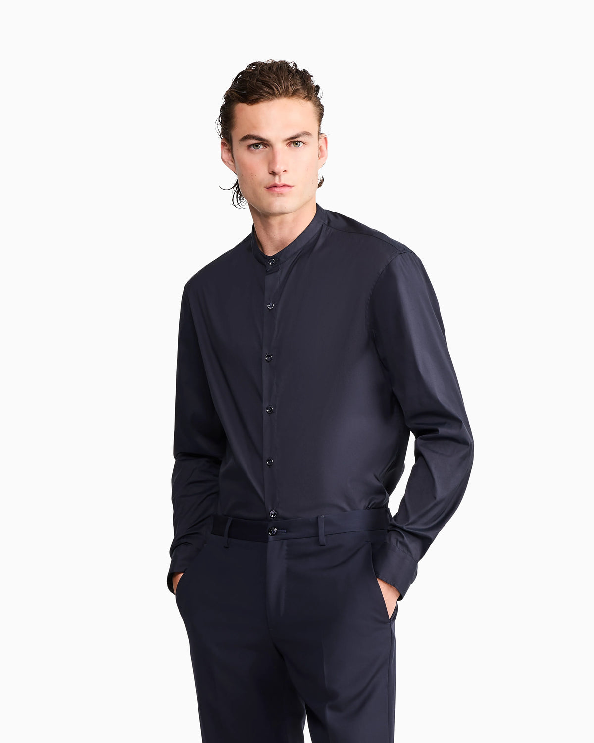 Stretch shirt in cotton with a mandarin collar Icon