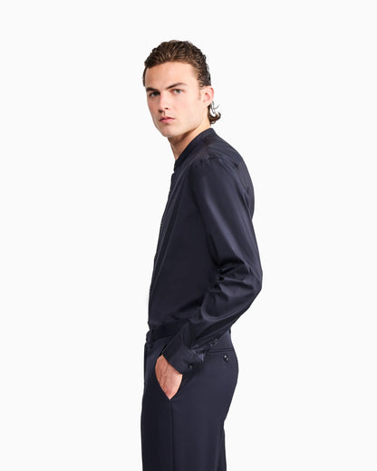 Stretch shirt in cotton with a mandarin collar Icon