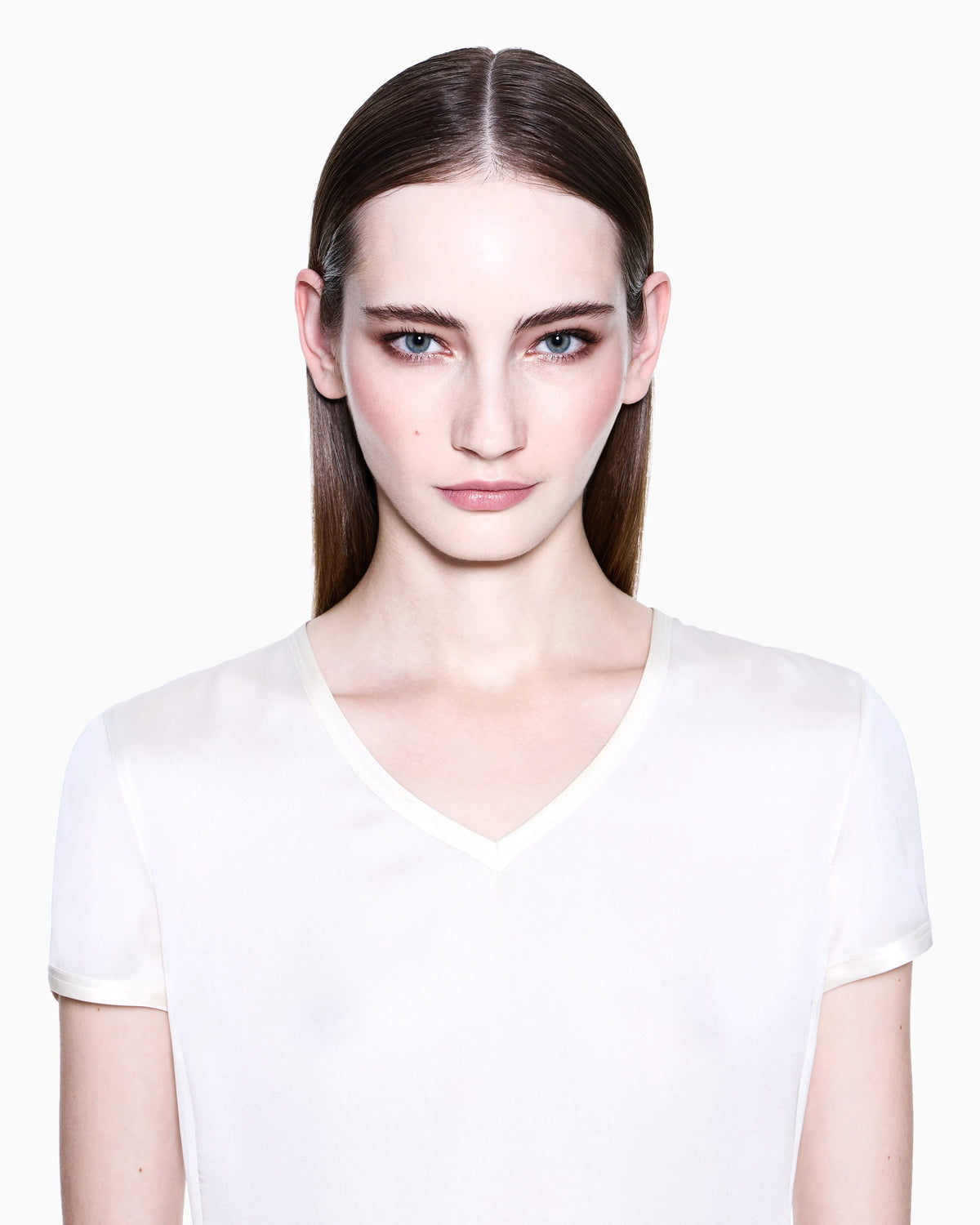 Silk charmeuse blouse with V neckline