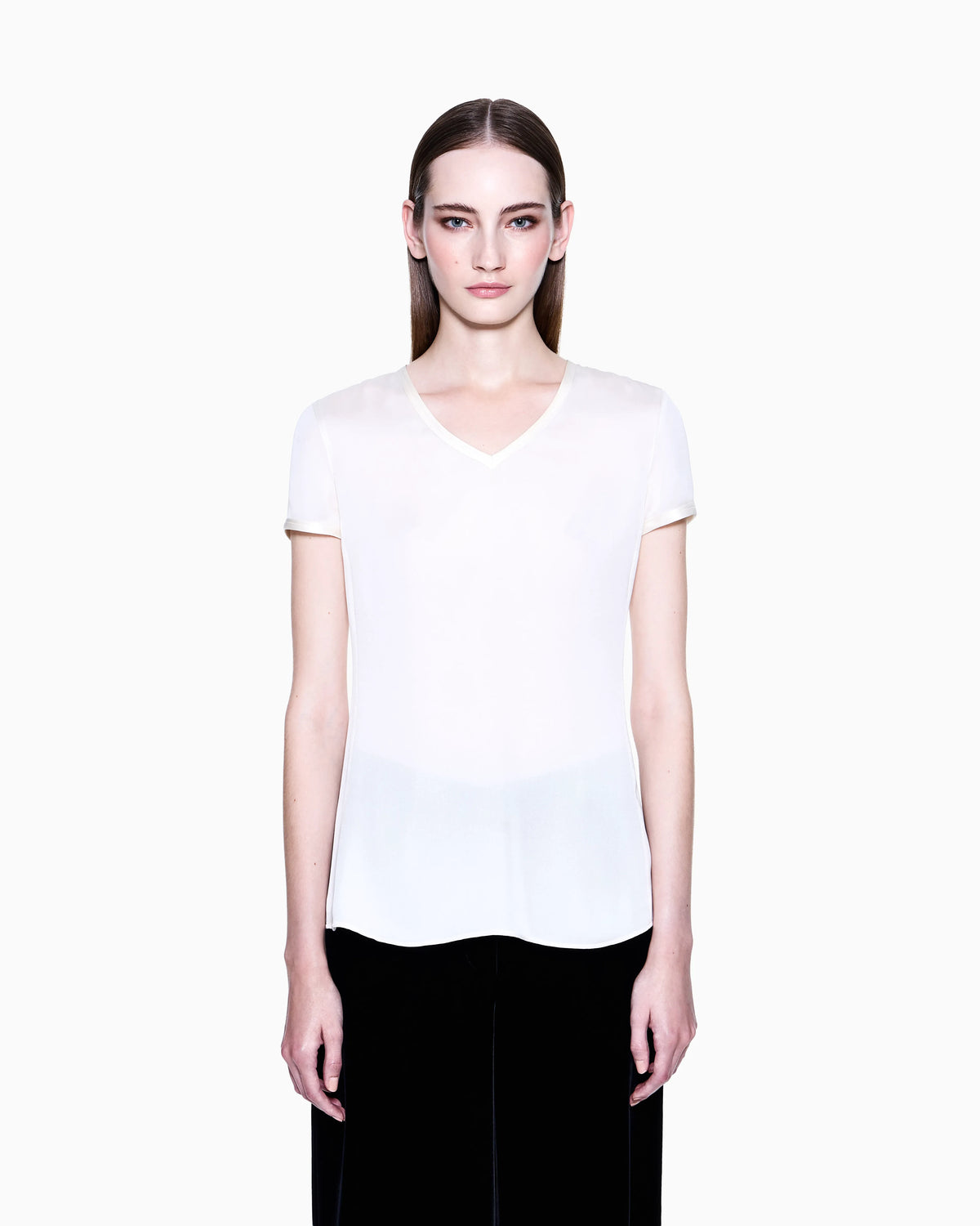 Silk charmeuse blouse with V neckline