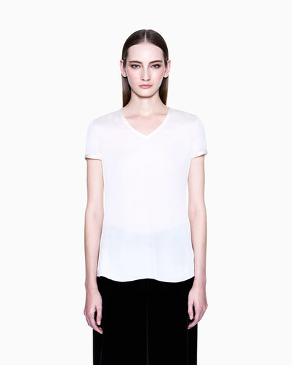 Silk charmeuse blouse with V neckline