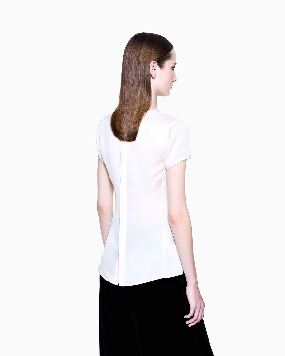 Silk charmeuse blouse with V neckline