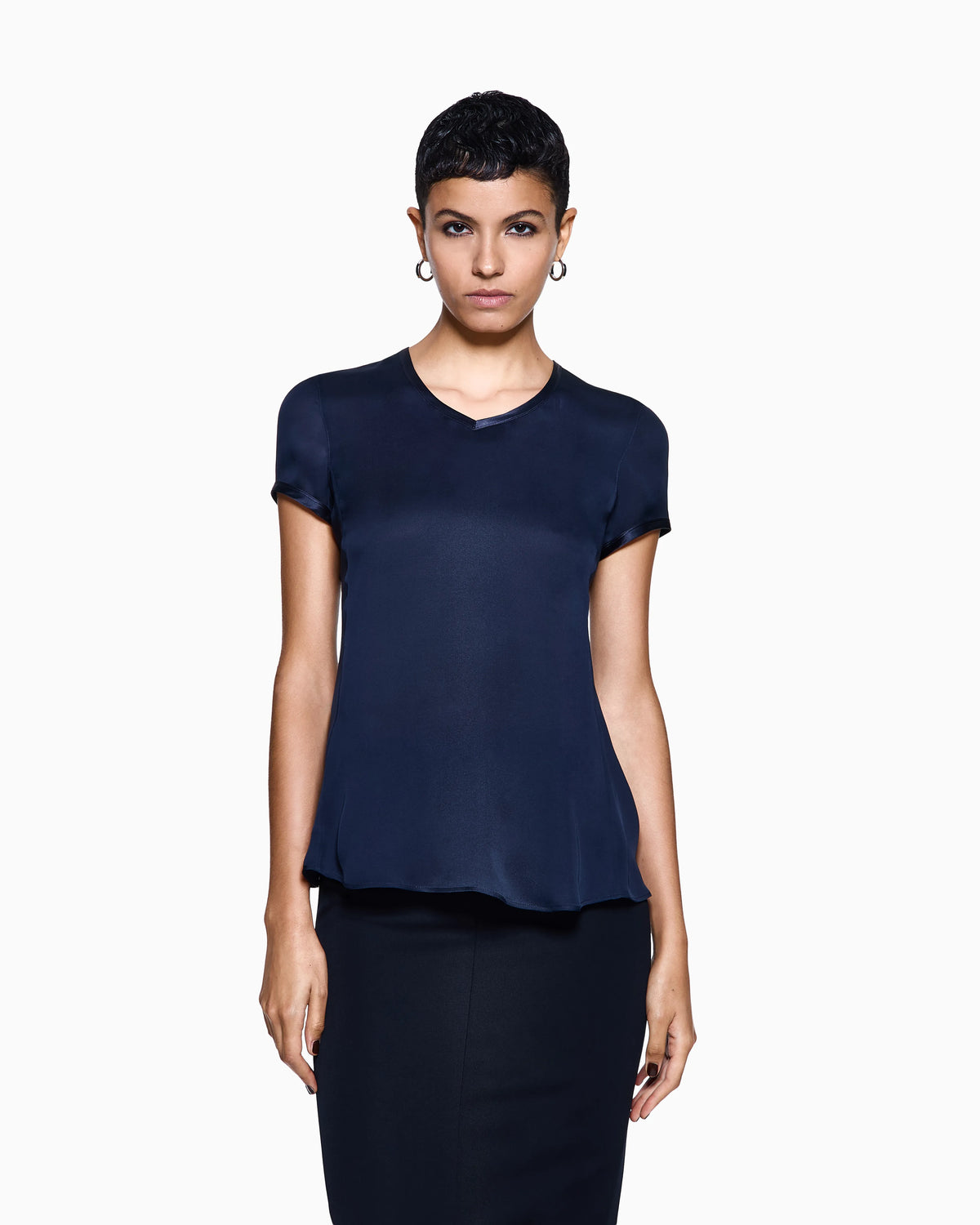 Silk charmeuse blouse with V neckline