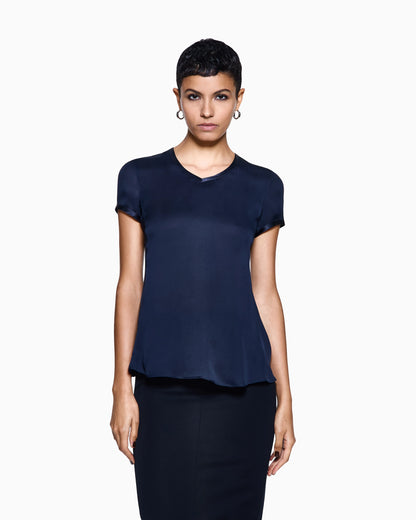 Silk charmeuse blouse with V neckline