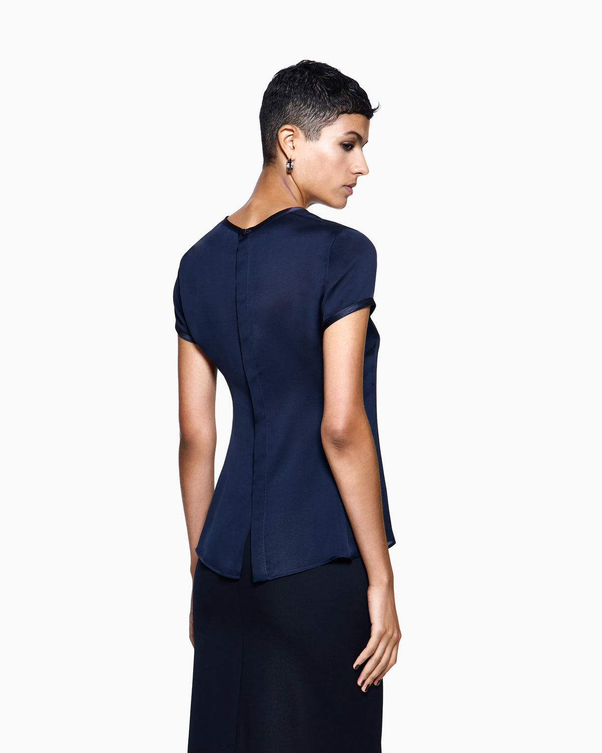 Silk charmeuse blouse with V neckline