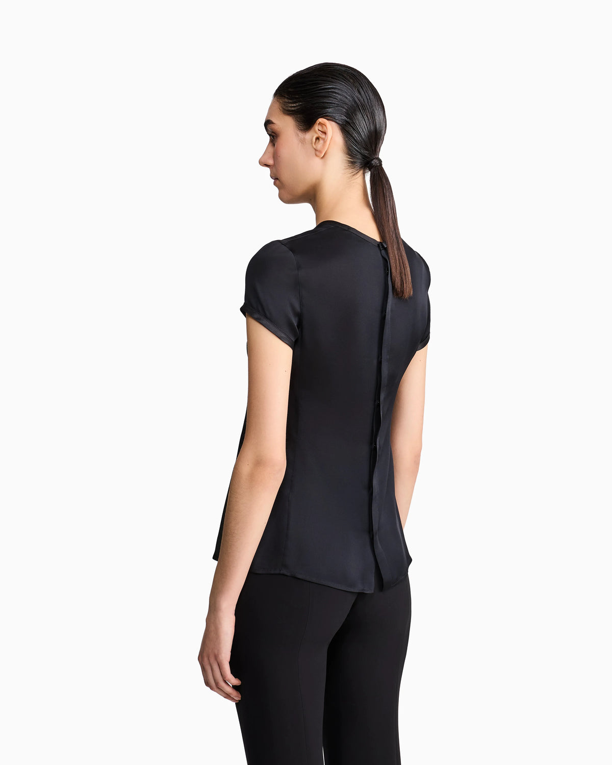 Silk charmeuse blouse with V neckline