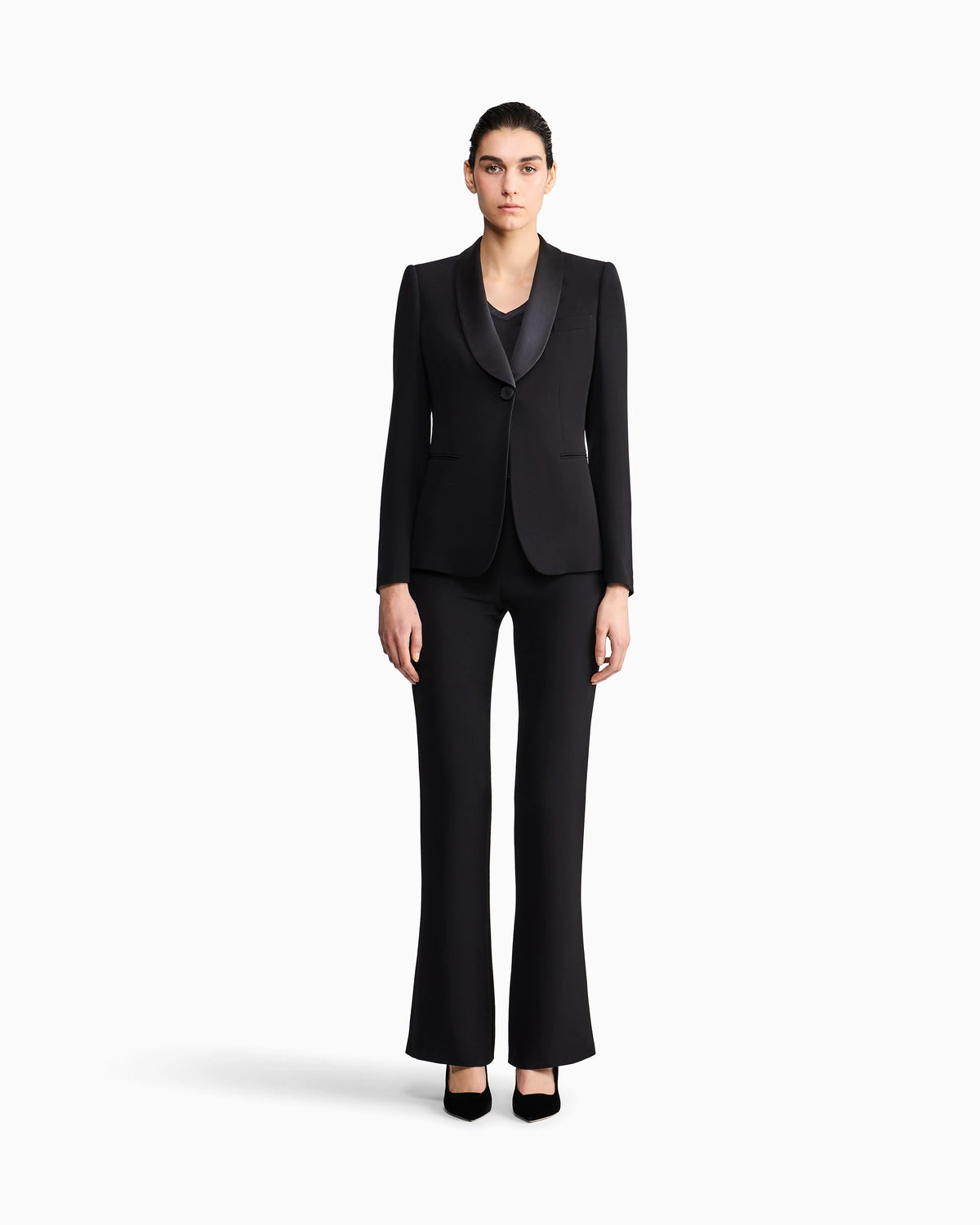 Silk charmeuse blouse with V neckline