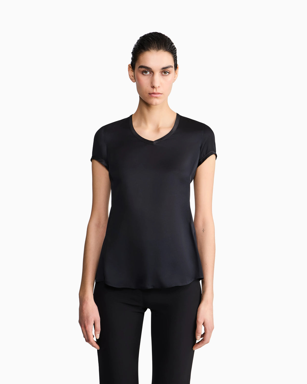 Silk charmeuse blouse with V neckline