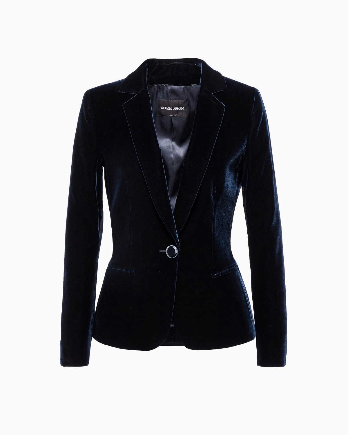 Single-breasted velvet jacket with jewel button detail