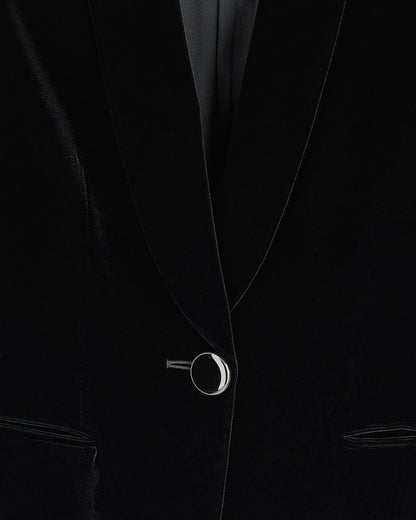 Single-breasted velvet jacket with jewel button detail