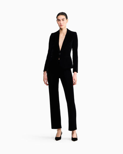 Single-breasted velvet jacket with jewel button detail