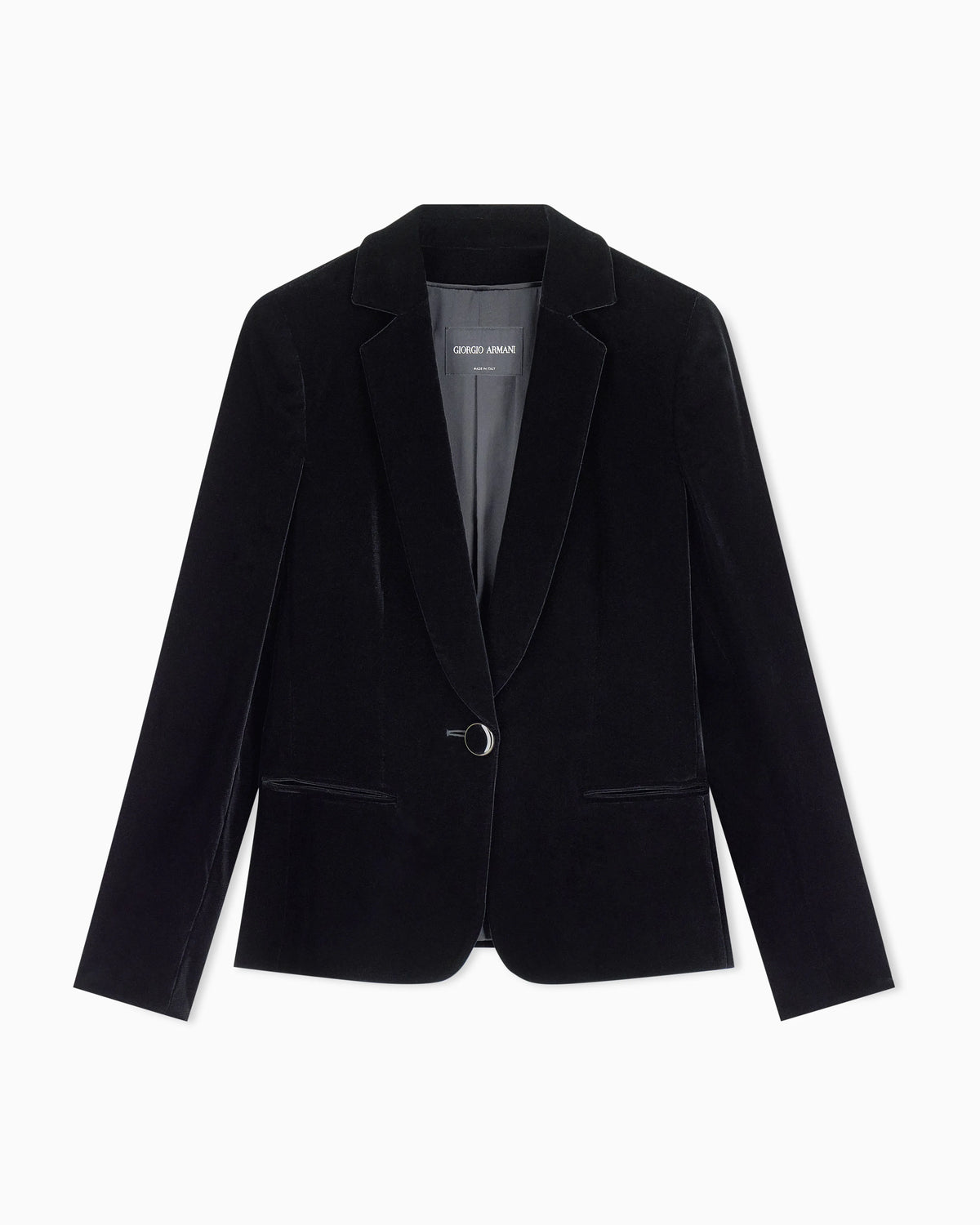 Single-breasted velvet jacket with jewel button detail