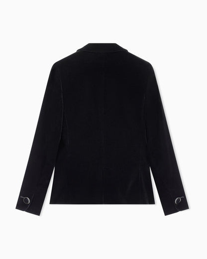 Single-breasted velvet jacket with jewel button detail