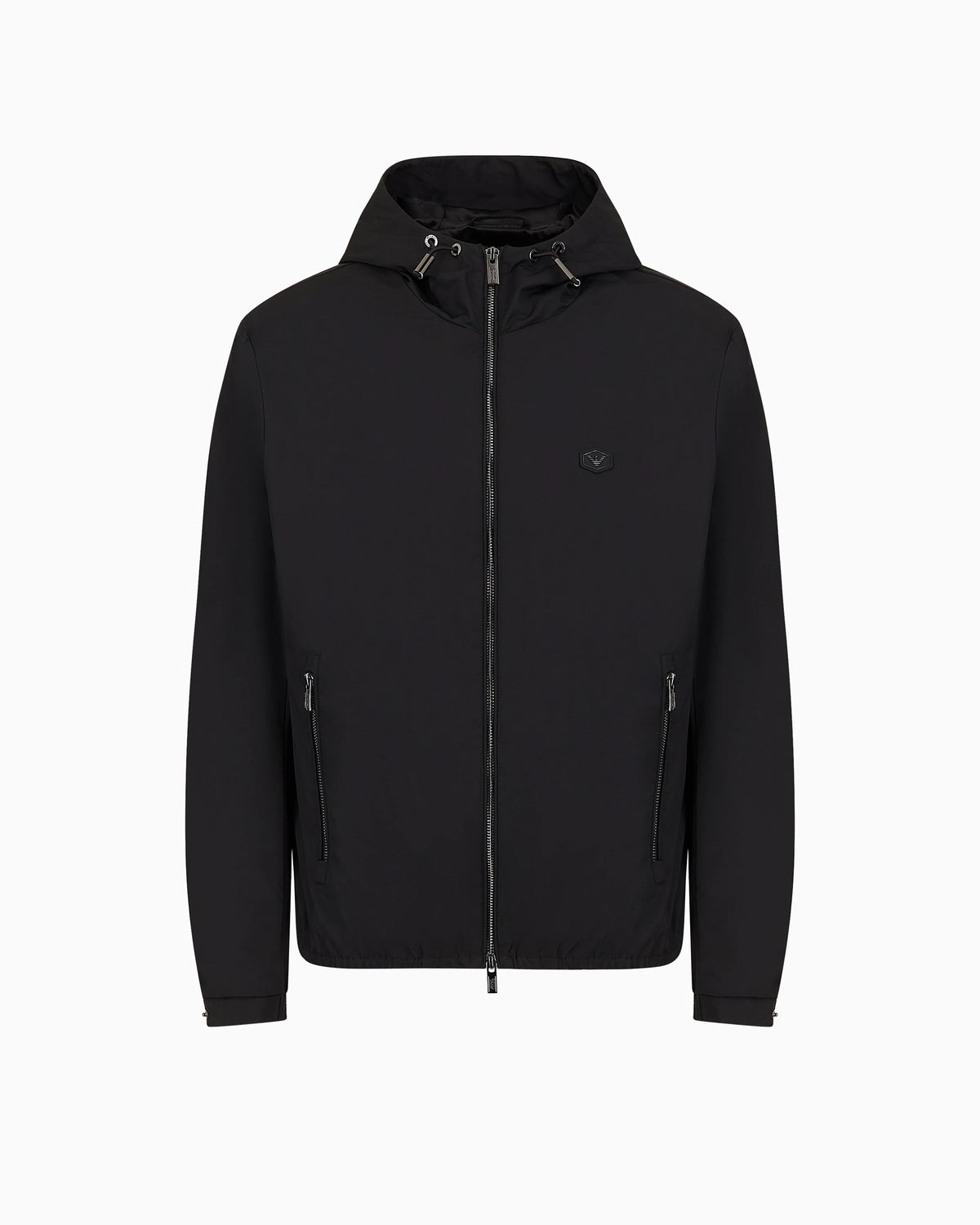 Hooded, water-repellent nylon blouson with logo patch
