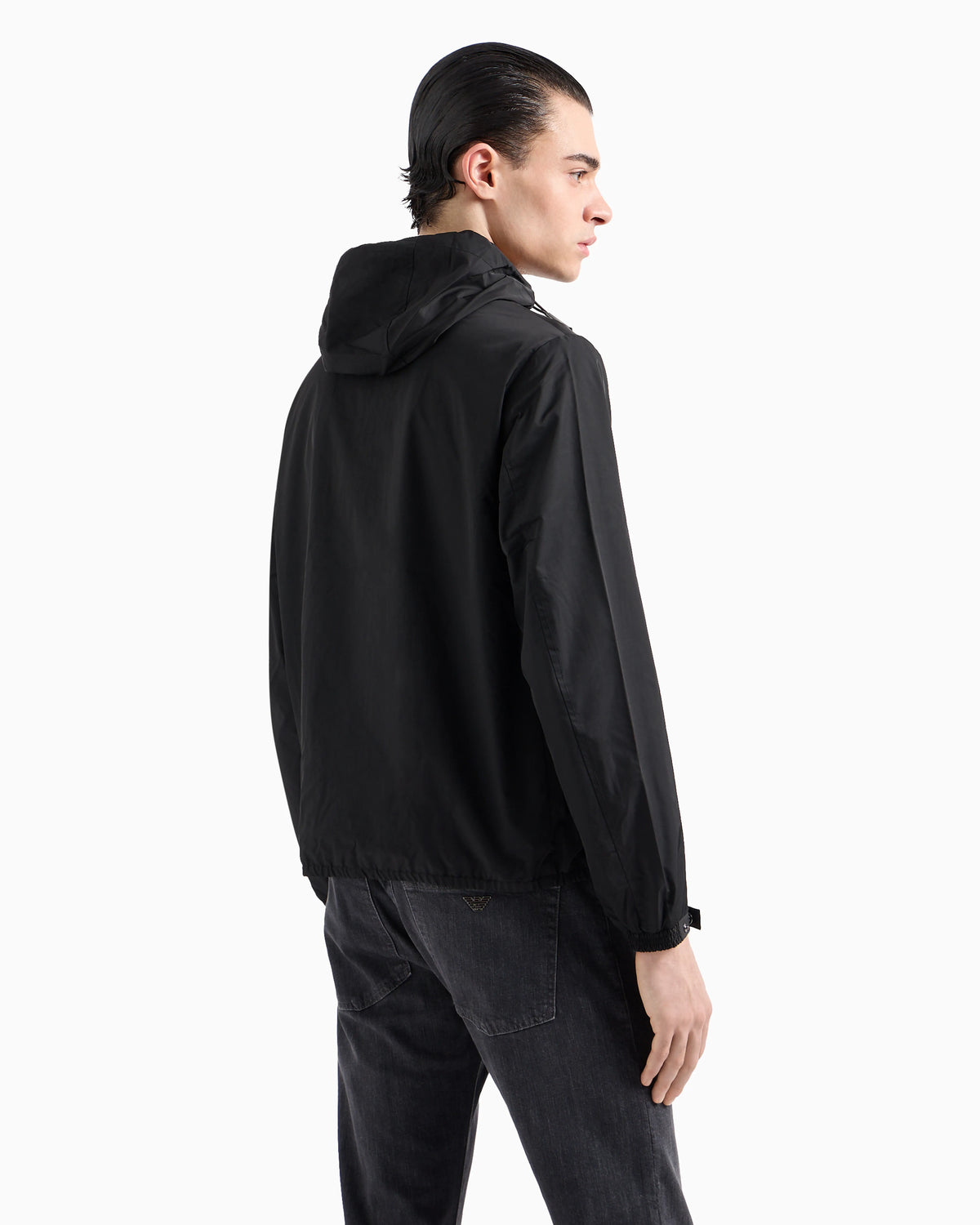 Hooded, water-repellent nylon blouson with logo patch