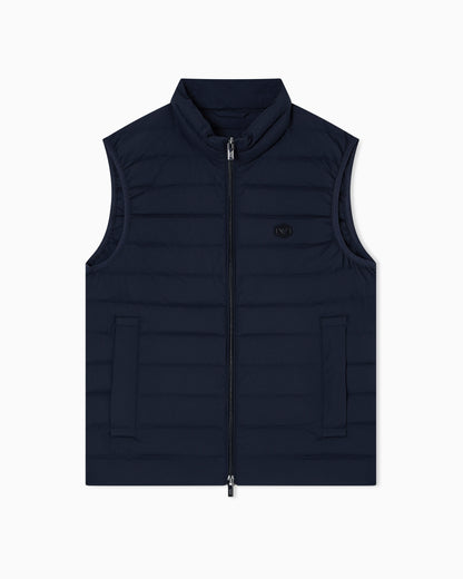 Sleeveless full-zip down jacket in quilted nylon with eagle logo patch