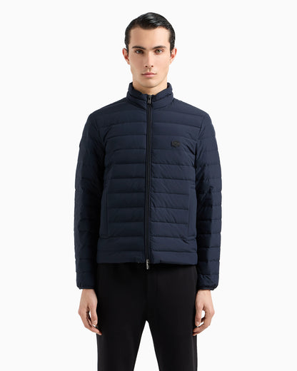 Quilted nylon full-zip down jacket with eagle logo patch