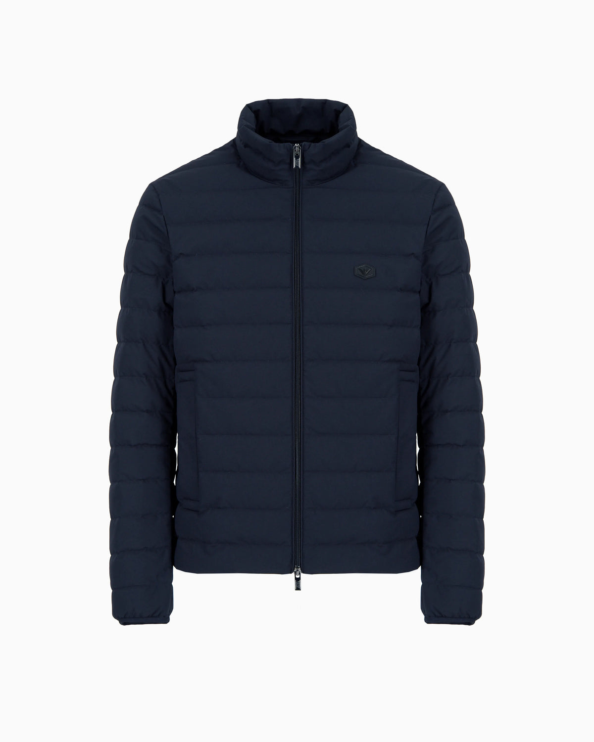 Quilted nylon full-zip down jacket with eagle logo patch
