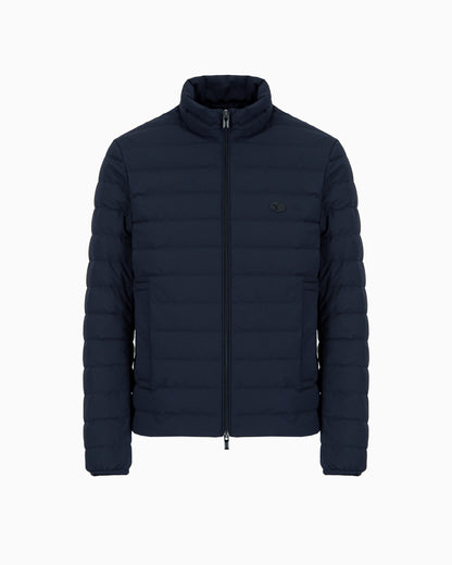 Quilted nylon full-zip down jacket with eagle logo patch