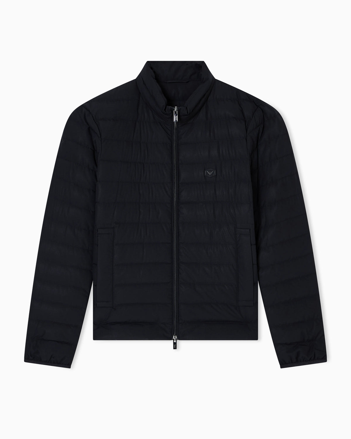 Quilted nylon full-zip down jacket with eagle logo patch