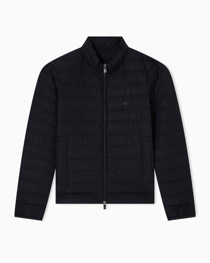 Quilted nylon full-zip down jacket with eagle logo patch
