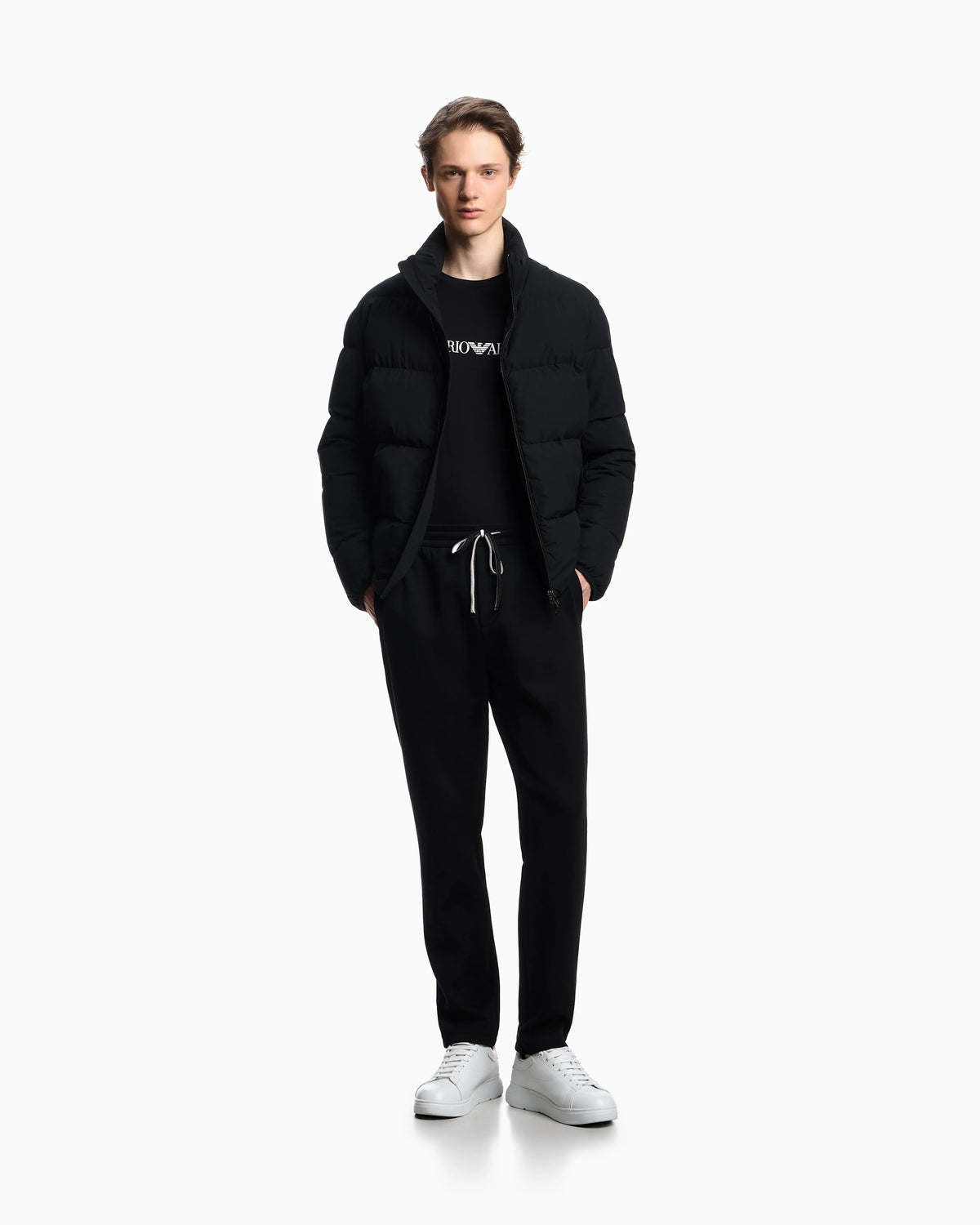 Quilted nylon, full-zip puffer jacket